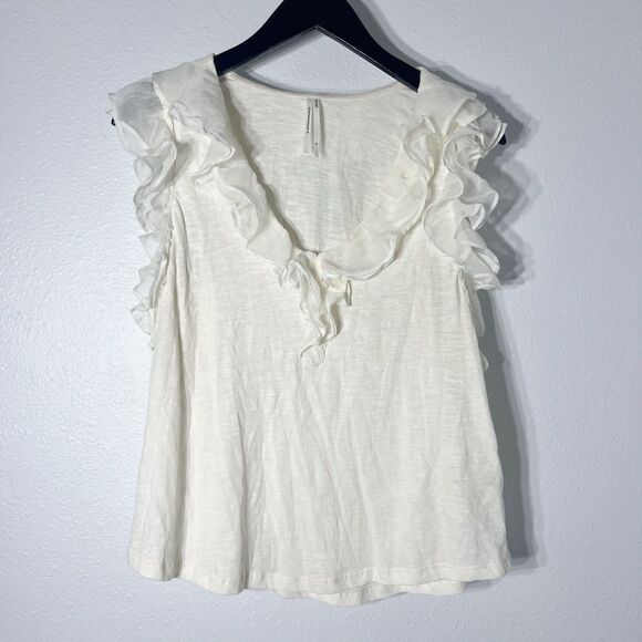 Anthropologie Tops - Anthropologie Shirt M Cream Ruffled Classy Sophisticated Whimsical Romantic